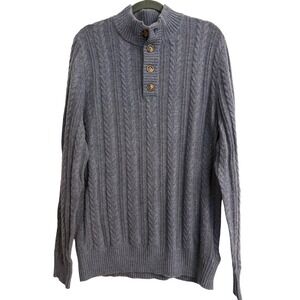 Lachlan British Inspired XL Blue Lambswool Blend Cable Knit Button Sweater